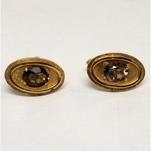 Vintage Swank Rhinestone  Gold Tone Eye Shape Cuff Links